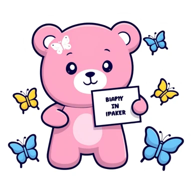 A pink teddy bear holding a sign that says ‘You are so loved’ surrounded by butterflies and sparkles. sticker