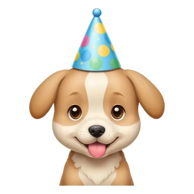 Cute puppy with a silly expression wearing a tiny party hat sticker