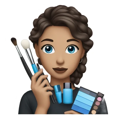 Brunett white girl with blue eyes and makeup kit sticker