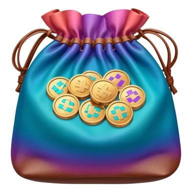 coins  inside a brown leather bag Coins color -in gradient of turquoise, blue, pink, purple, and coral sticker