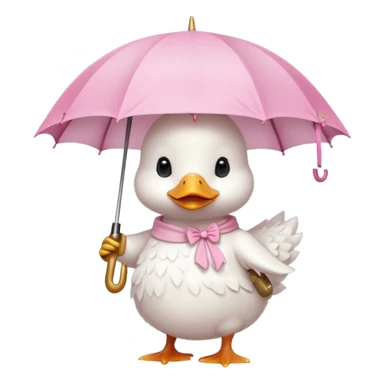 Pink duckling wearing a whote dress with an umbrella  sticker
