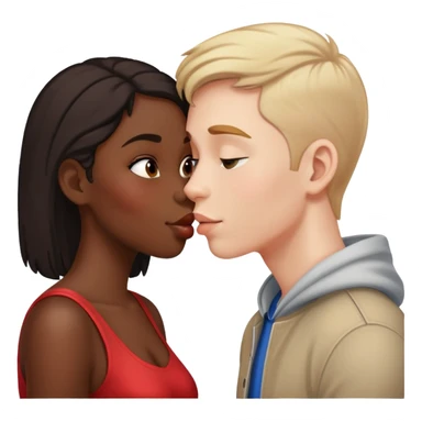 black girl and white boy sharing a friendly kiss on the cheek sticker