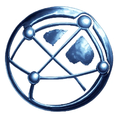 Make this network globe icon metallic with chrome-like reflections and shine. Keep the 3D depth and pixel art influence. Background should be transparent. sticker