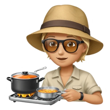 A camper boiling water on a portable stove, enjoying the outdoor breeze.
 sticker