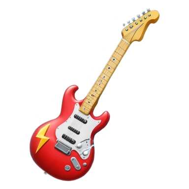 A 3D Apple-style emoji of a bold “ROCK” text written in shiny metallic letters, with an electric guitar leaning on the text, surrounded by small music notes and lightning bolts, energetic and powerful rock music vibe sticker