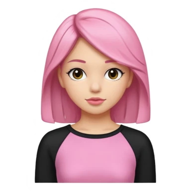 Un emoji de una. Chica linda adolescente vestido rosado pelo corto negro casi por los hombros besando a un chico lindo de pelo y ropa moderna sticker
