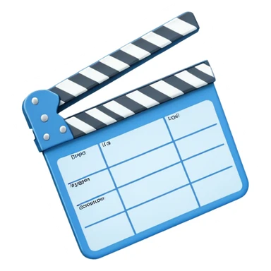 ultra simplified movie clapper with blue and white colors, two simple rectangles with a diagonal line sticker
