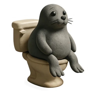 seal sitting on a toilet in claymation style sticker