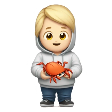 chubby, light hair, short hair, combover, hoodie, holding crab mascot from rust programming language. And a sweet milk in the other hand sticker
