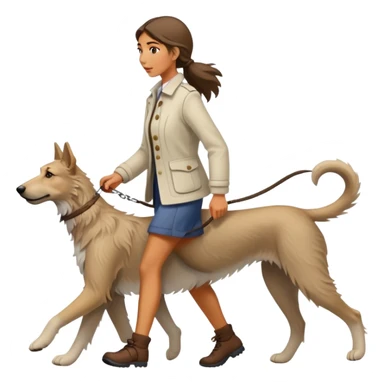 A girl walking a Czech wolfhound sticker