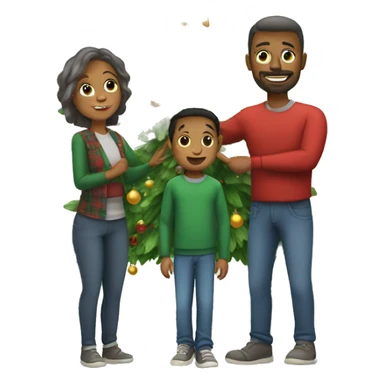 Father mother and son around a christmas tree sticker