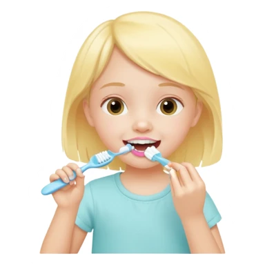 little girl brushing her teeth, pastel portrait, bright nourishing morning atmosphere, soft focus sticker