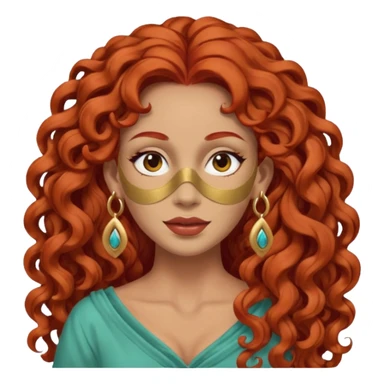red haired very long curly haired woman with full face clay mask  and big earrings  sticker
