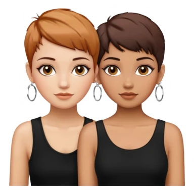 Puerto Rican fair skin straight brown pixie cut hair with hoop earrings make up and my best friend caramel colored pixie cut with jewelry and makeup on her face besties side-by-side wearing black  sticker