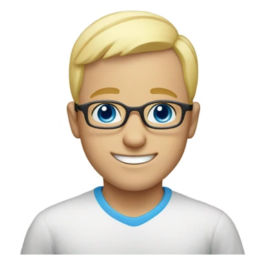 bald blonde boy smiling at viewer with blue eyes and glasses sticker