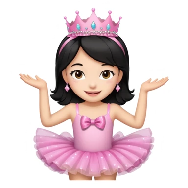 cute girl wearing a tutu, tiara, and a pink glittery bow with black hair sticker