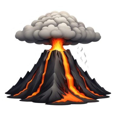 Cinematic Realistic Volcano Emoji, Powerful and awe-inspiring, with molten lava flowing from its jagged, smoking peak, casting an orange glow in the surrounding darkness. The landscape around it is barren and rocky, with clouds of ash rising into the sky. Soft glowing outline, capturing the essence of raw power and fiery energy in a towering volcano. sticker