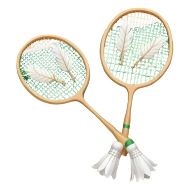 Two crossed badminton rackets with a shuttlecock resting in between, set against the faint outline of a badminton court. The image highlights the tools of the sport, with a subtle emphasis on the court's net and boundaries, symbolizing competition and skill. sticker