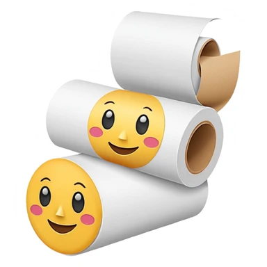 A toilette paper roll with a cute smiling face sticker
