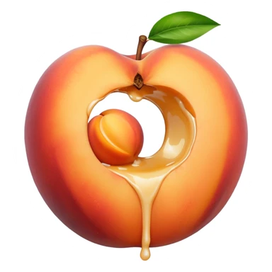 big hole in the middle of a peach. milk is leaking out of the hole sticker