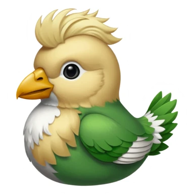 un oiseau classique de profil tout vert même sa tête  et un seul poil blond qui fait une petite bouclette sur le front avec le collier argenté avec des ronds attachés au collier est autour du coup de l’oiseau entre la tête et le corps sticker