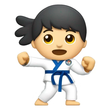 Una persona practicando Taekwondo con una discapacidad en un brazo. Sus movimientos muestran gracia y determinación, reflejando su habilidad y pasión por este deporte sticker