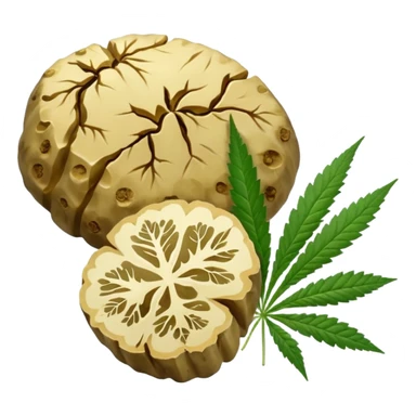 slices of white truffle with cannabis leaf sticker
