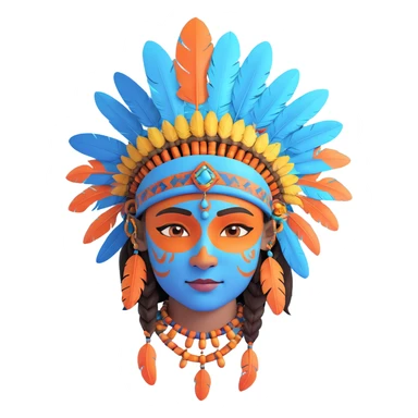 blue avatar emoji with tribal face paint, feathered headdress, and necklace, similar to the reference sticker