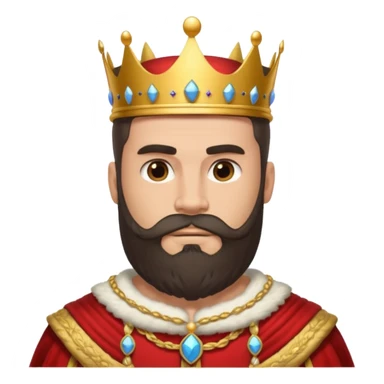 vull un perosnatge estil bimoji que sigui alt i fort amb una musculatura marcada i poderosa. Té una barba espessa i el cabell arriba fins a l'alçada del coll. Se'l representa amb la indumentària real i una corona al cap. sticker