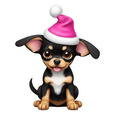 black & tan chihuahua puppy with pink christmas hat  sticker