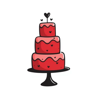 Hand-drawn red wedding cake with decorative layers and small heart details sticker