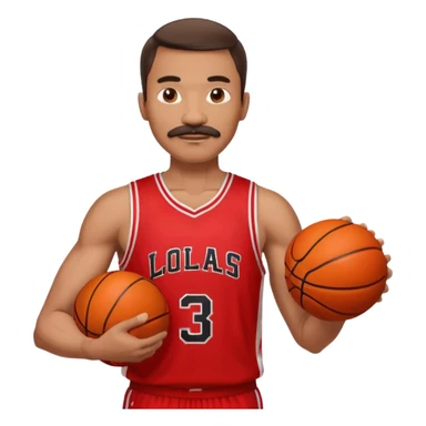 man basketball player red jersey with mustache holding basket ball sticker