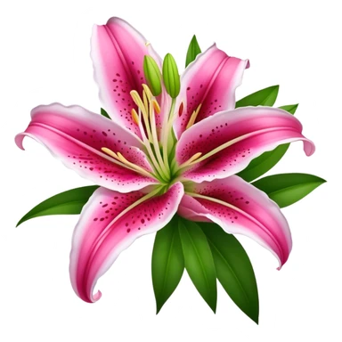 bouquet Deep Pink Oriental Lily with White Edge, luxuriant, leaf, bud sticker
