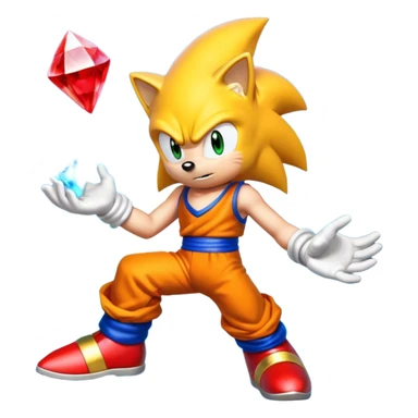 I want Sonic the hedgehog with the 7 chaos emeralds and the Goku aura transformation, where is the super Sonic aura Is a power 7 diamonds, red, blue, yellow, green, white, skyblue and purple sticker
