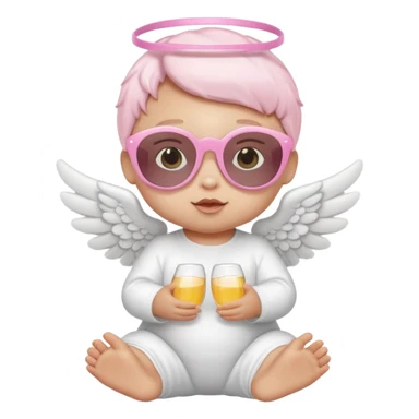 a baby animal with white angel wings and pink sunglasses on sticker