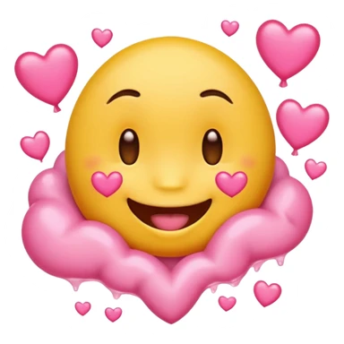 
A drooling, love-struck yellow one face emoji with floating pink hearts sticker