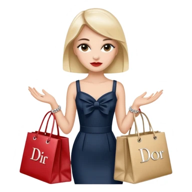 classy girl carrying Chanel and Dior shopping bags, iOS 18 emoji style, elegant and clear, no text sticker