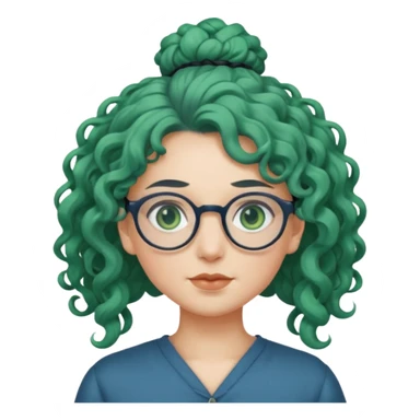 cabelo encaracolado longo, azul, óculos, olhos verdes, raça branca, penteado topo cabeça sticker