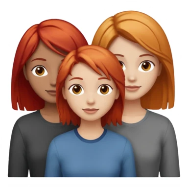 Can you create an image of 3 friends together one with red bright hair light skin one the other with brown hair with some blonde highlights in the hair fair skin the last one with light brown a tint of orange hair and dark brown hair sticker