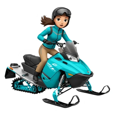 Can you create an emoji of a brunette girl on a teal polaris khaos 850 155 snowmobile doing a wheelie sticker