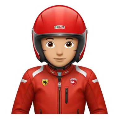 biker with red ducati helmet and red ducati suit sticker