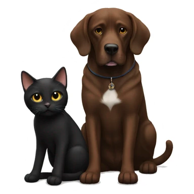 Black cat sitting next to big brown dog  sticker