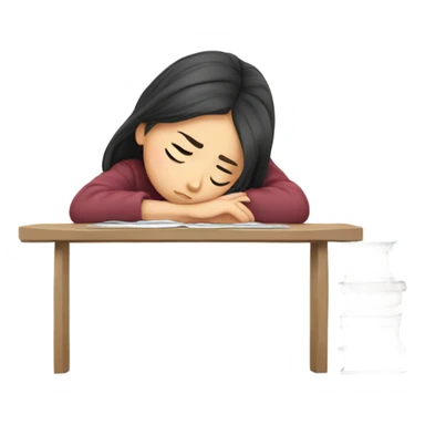 tired asian girl student struggling with final exam and assignments sticker