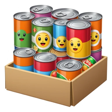 a box labeled food filled with canned food sticker