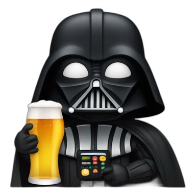 Dark vader holding a beer and a computer sticker
