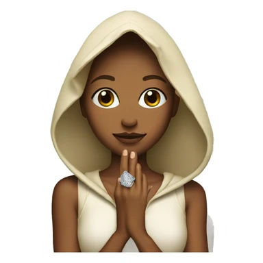 girl in hood under palm tree and engagement ring sticker