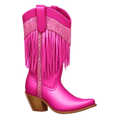 Realistic hot pink fashion cowgirl boots with sparly shiny glitter fringe on them. sticker