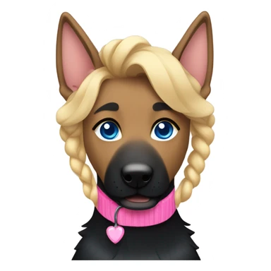 black german shepherd wearing a pink collar with her owner who has blue eyes and sandy blonde hair in a single braid sticker
