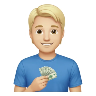 Man with blonde hair and blue t shirt in love with money  sticker