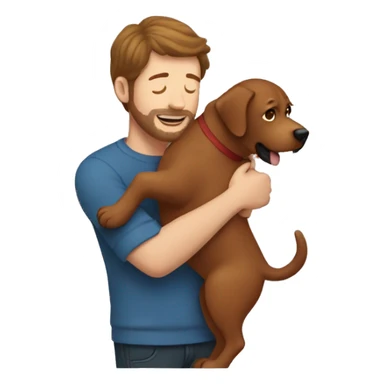 Red Labrador giving brown haired man a hug sticker